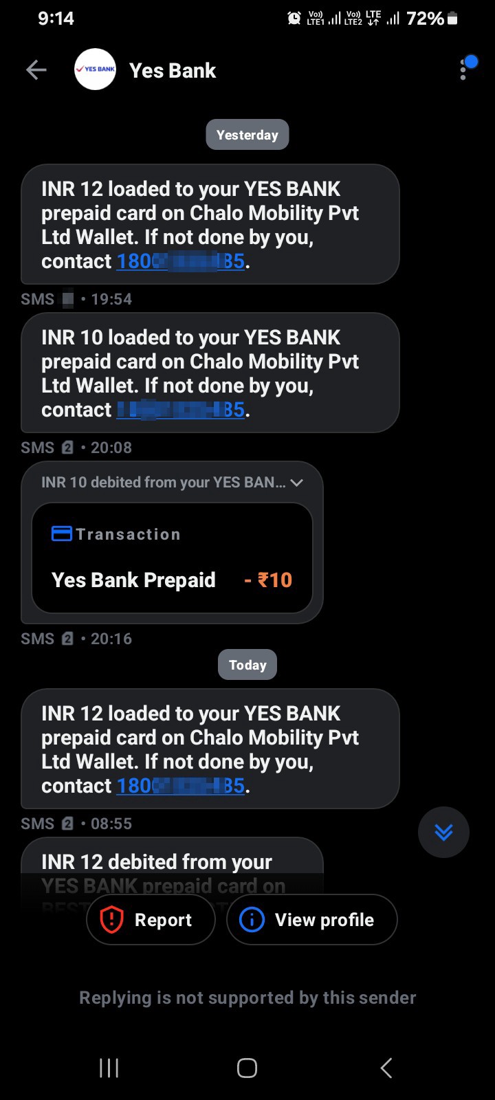 Yes bank daily debit credit message  - image 2