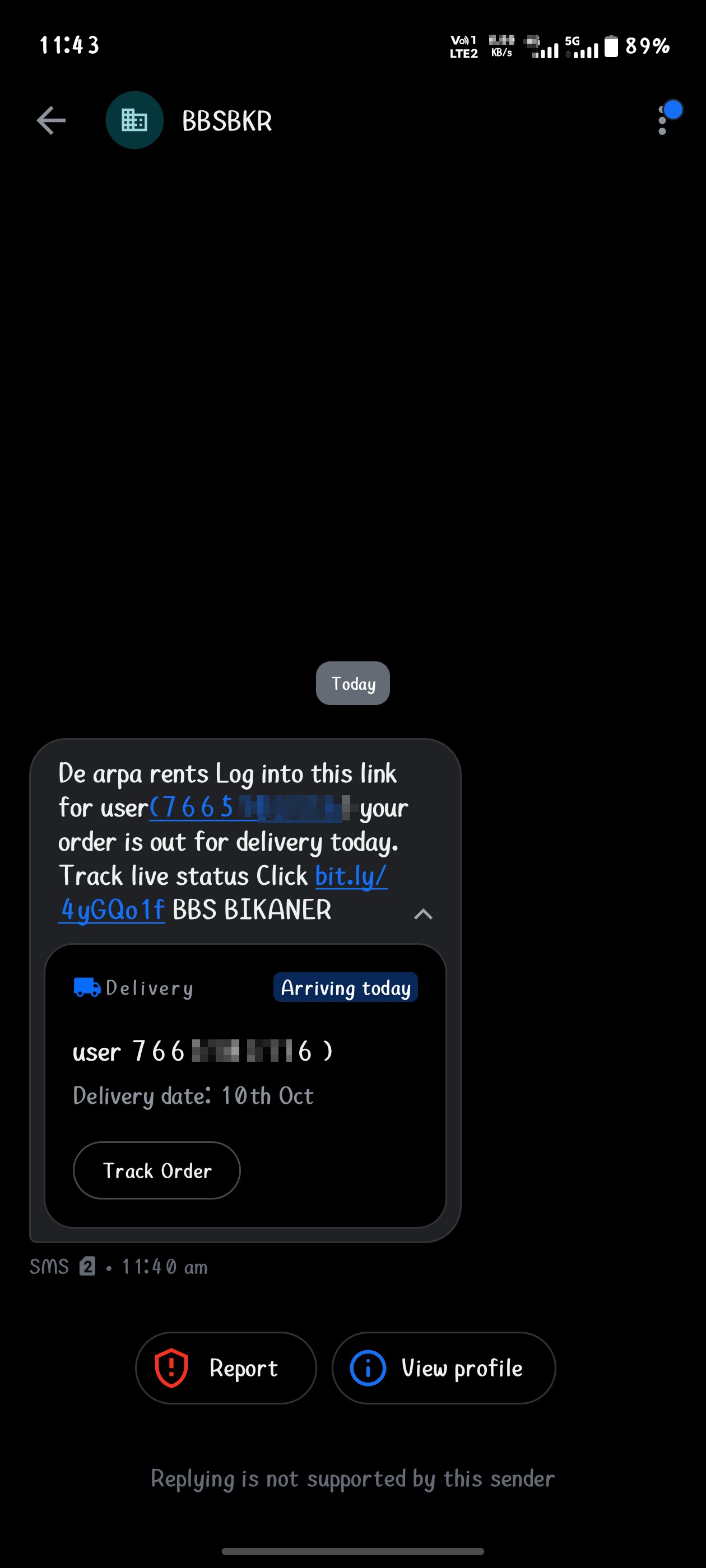 Attempt to hack mobile through fake delivery message