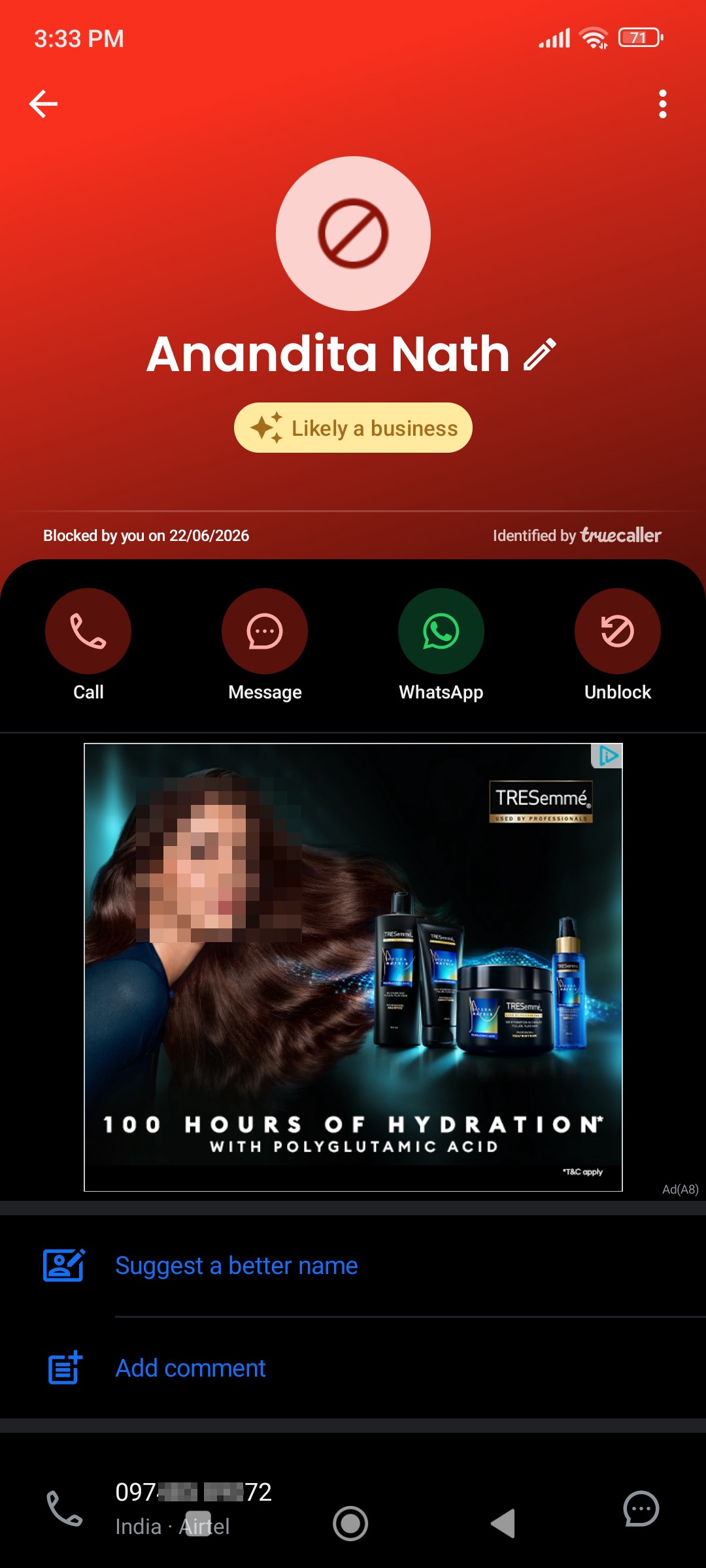 a phone number constantly calling me and disturbing me...asked me about my personal details.