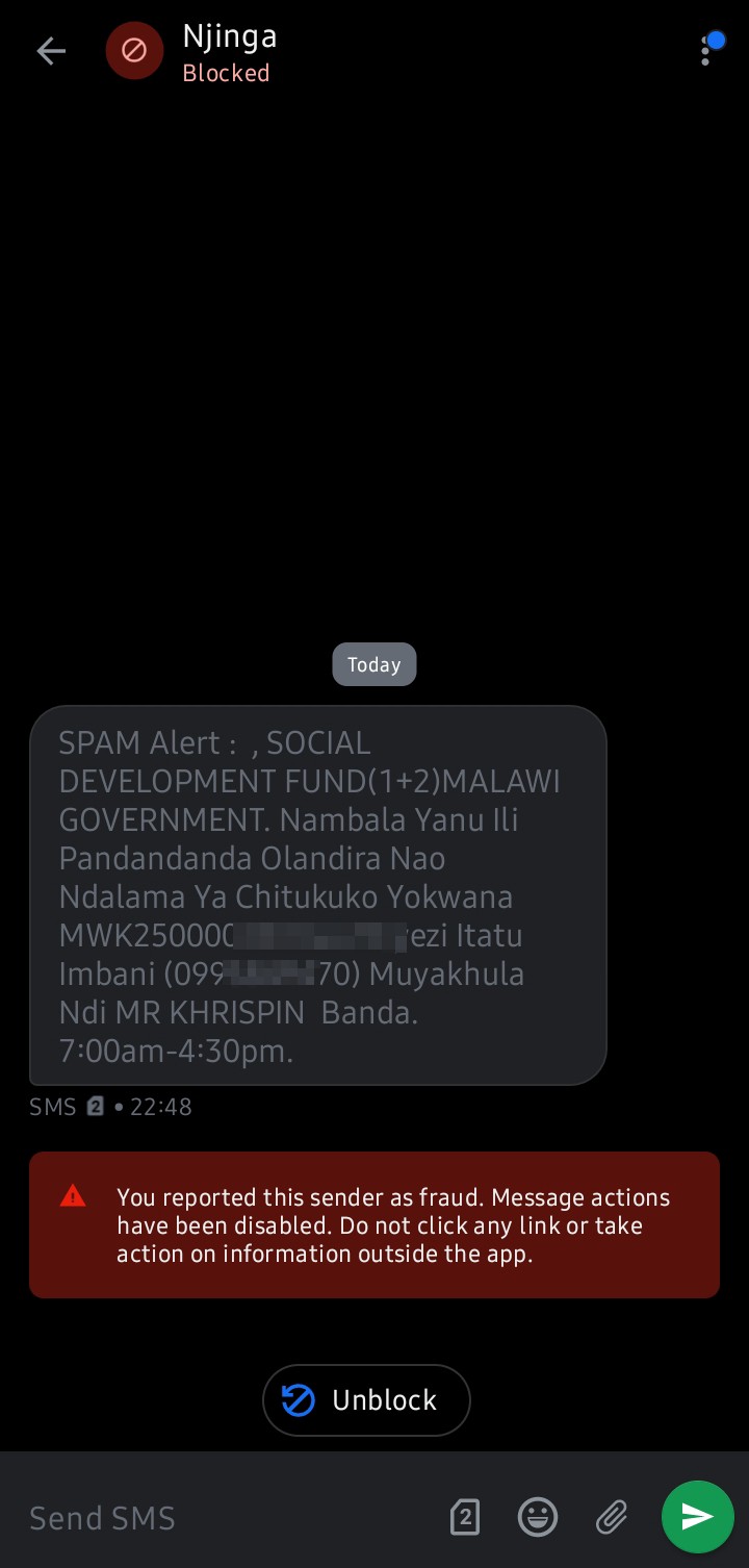Fake calls and texts from Mtukula Pakhomo initiative to verify line