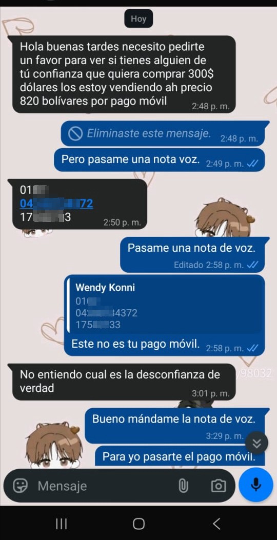 Scam pretending to be Movistar