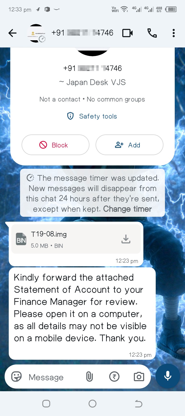Suspicious WhatsApp Statement of Account File
