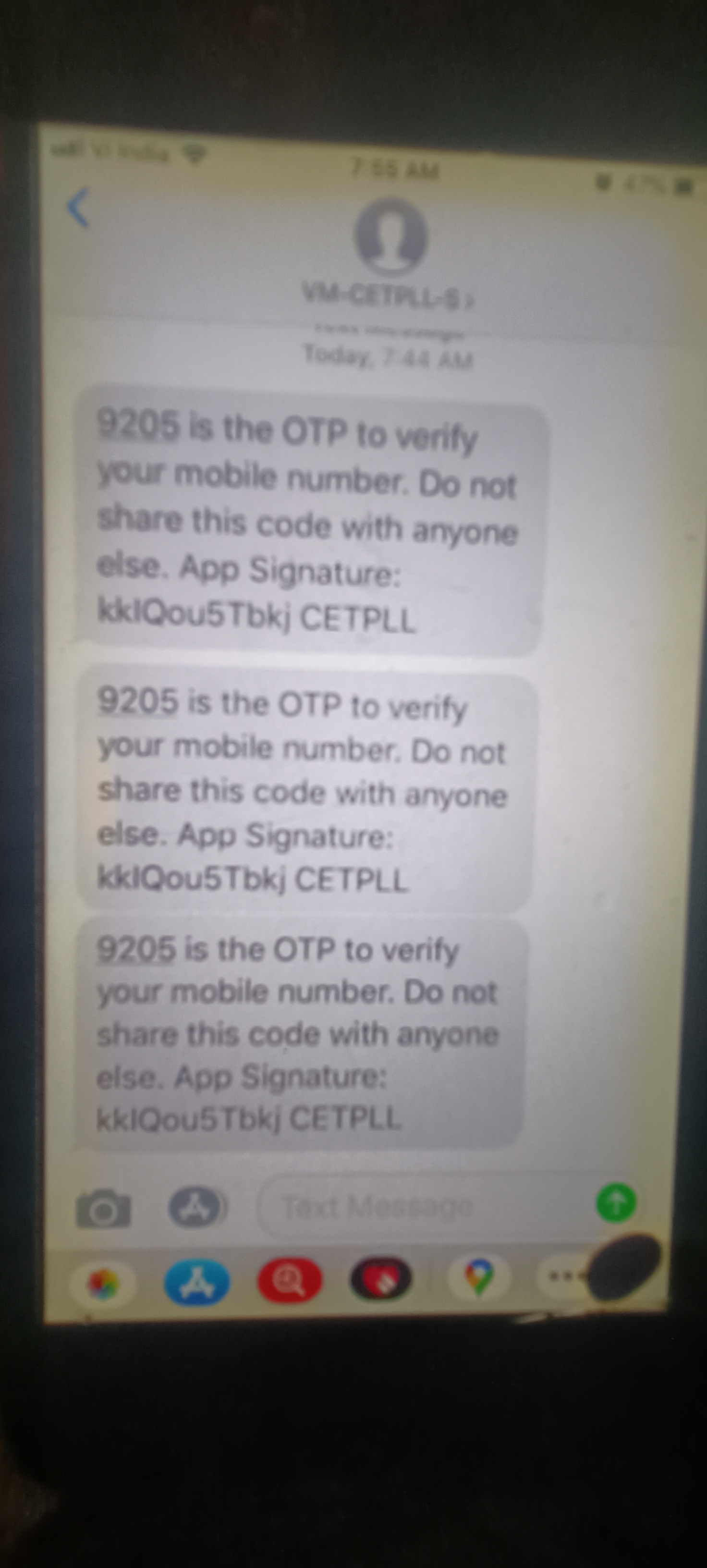 Someone is sending OTP on behalf of VM-CETPLL-S.