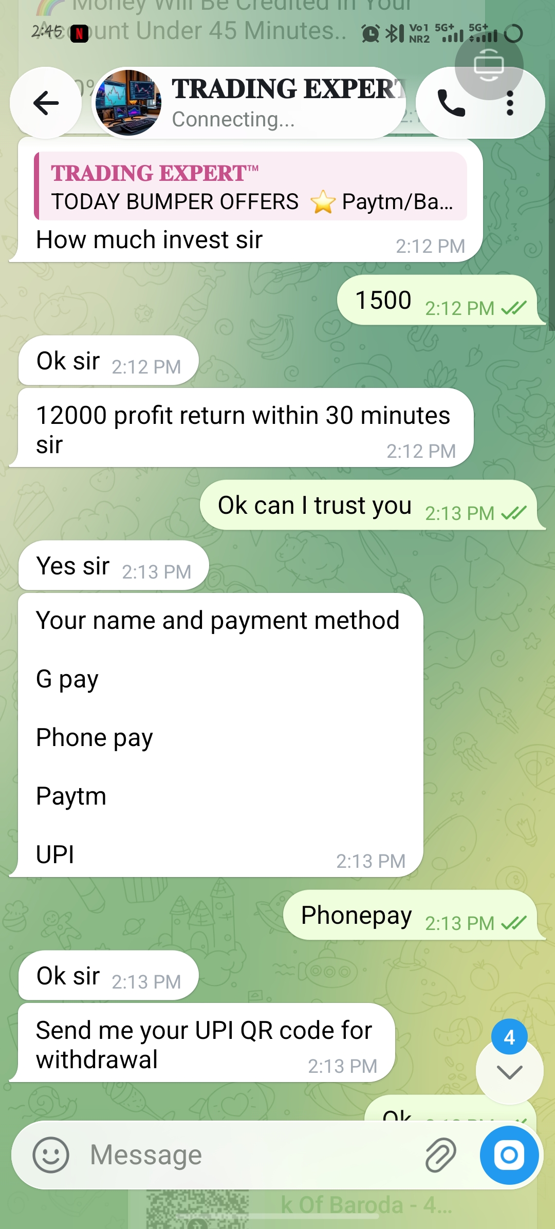 ONLINE TELEGRAM TRADING SCAM