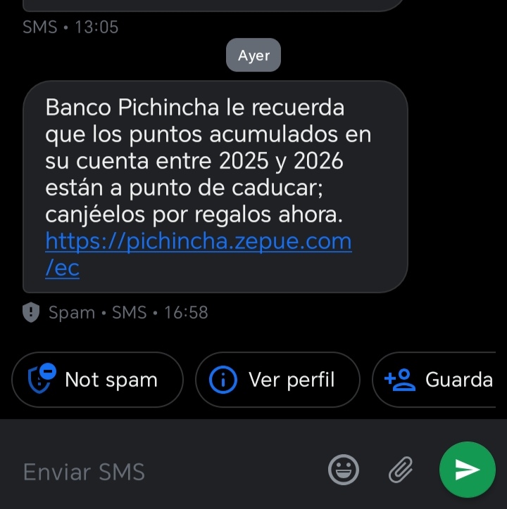 Message about redeeming points from a banking website