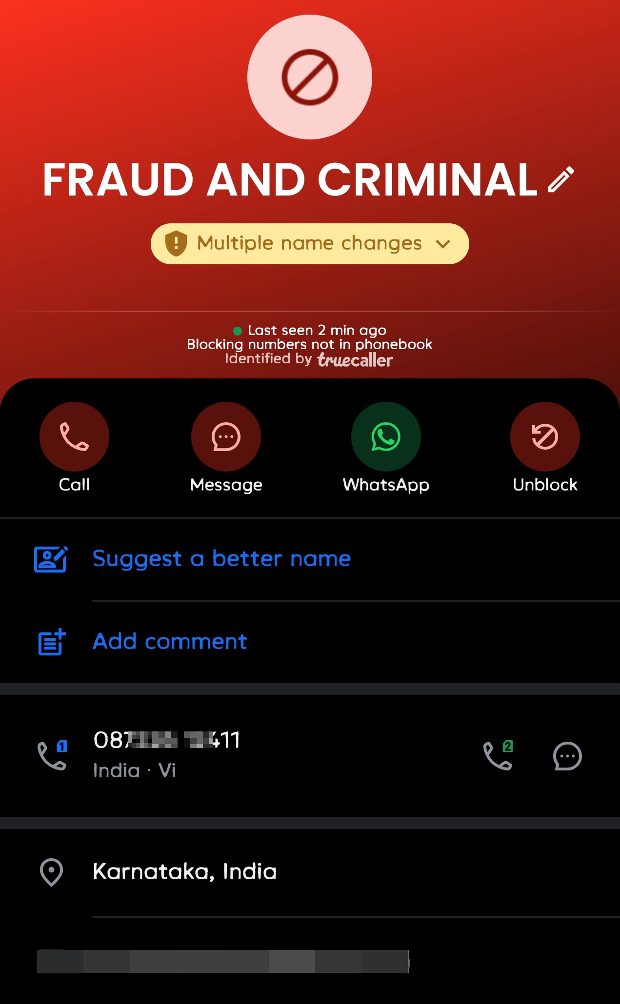 Criminal calls every night. 