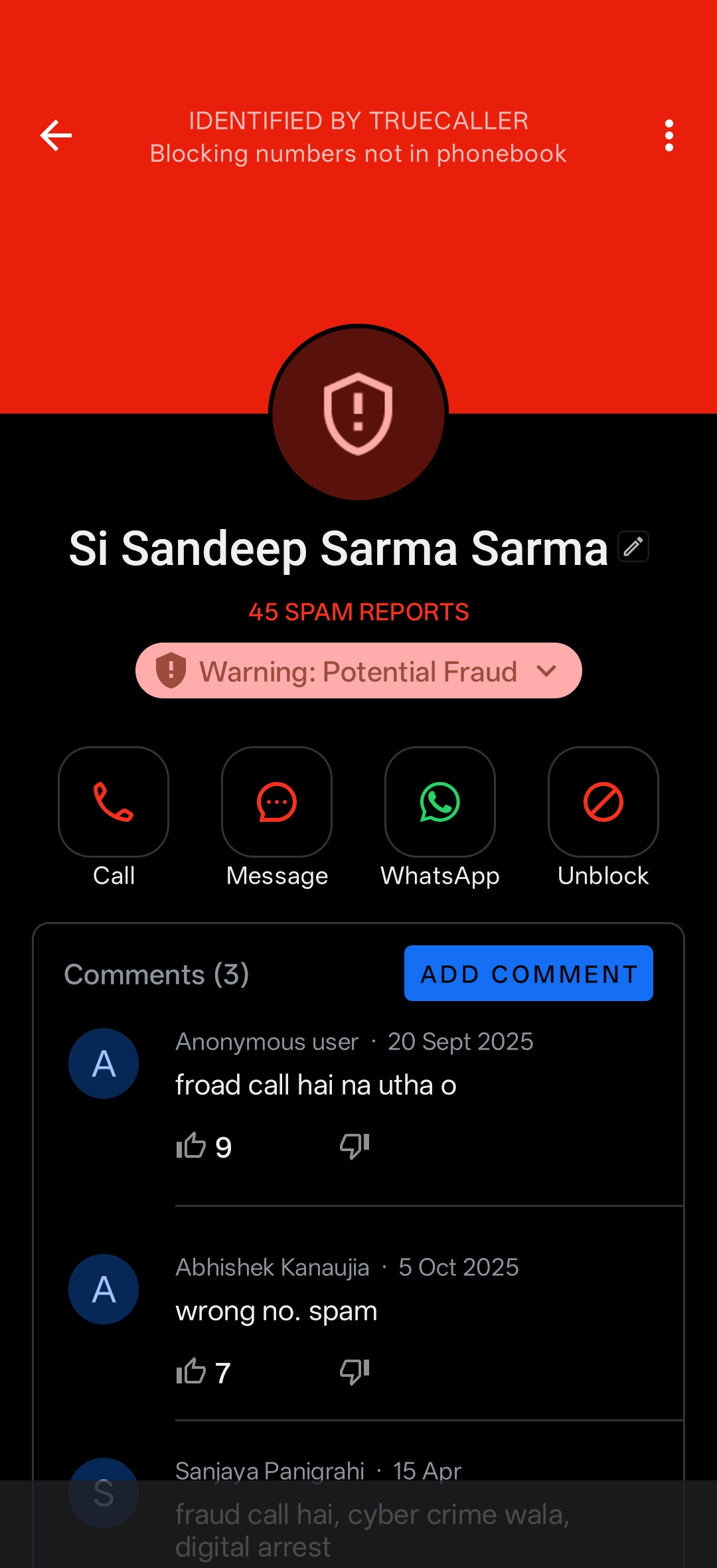 Today morning I got a call from an unknown number. 