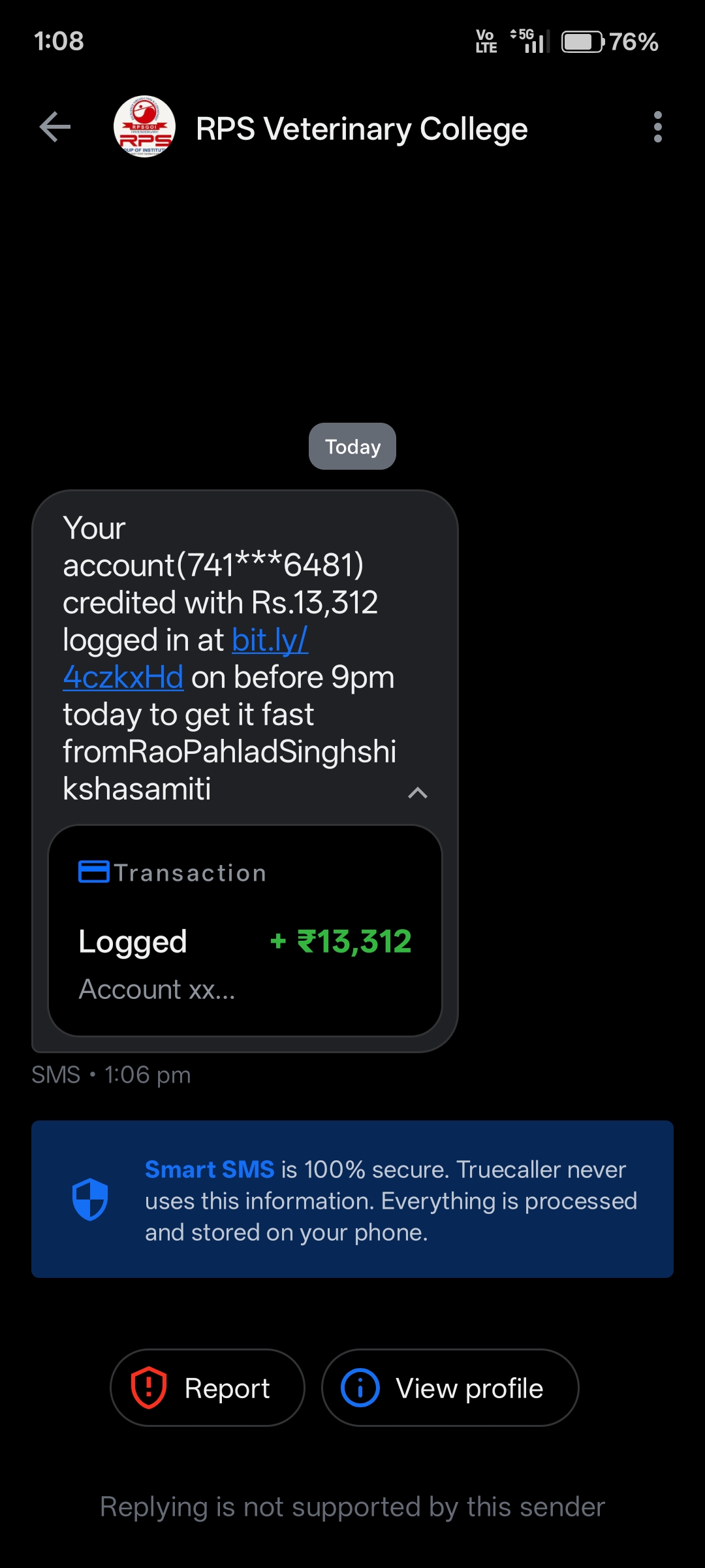 Title: Fake Money Credit SMS Scam (Bit.ly Link Scam)
