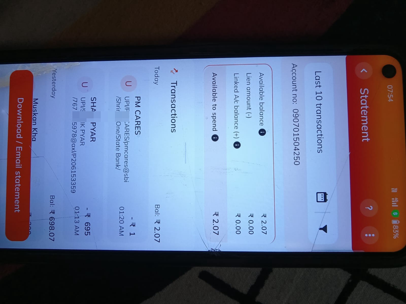 1195 rupees have been deducted