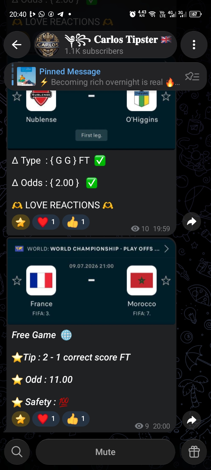 I'm in a Telegram channel Carlos tipster🇬🇧. Do anyone know this telegram channel 