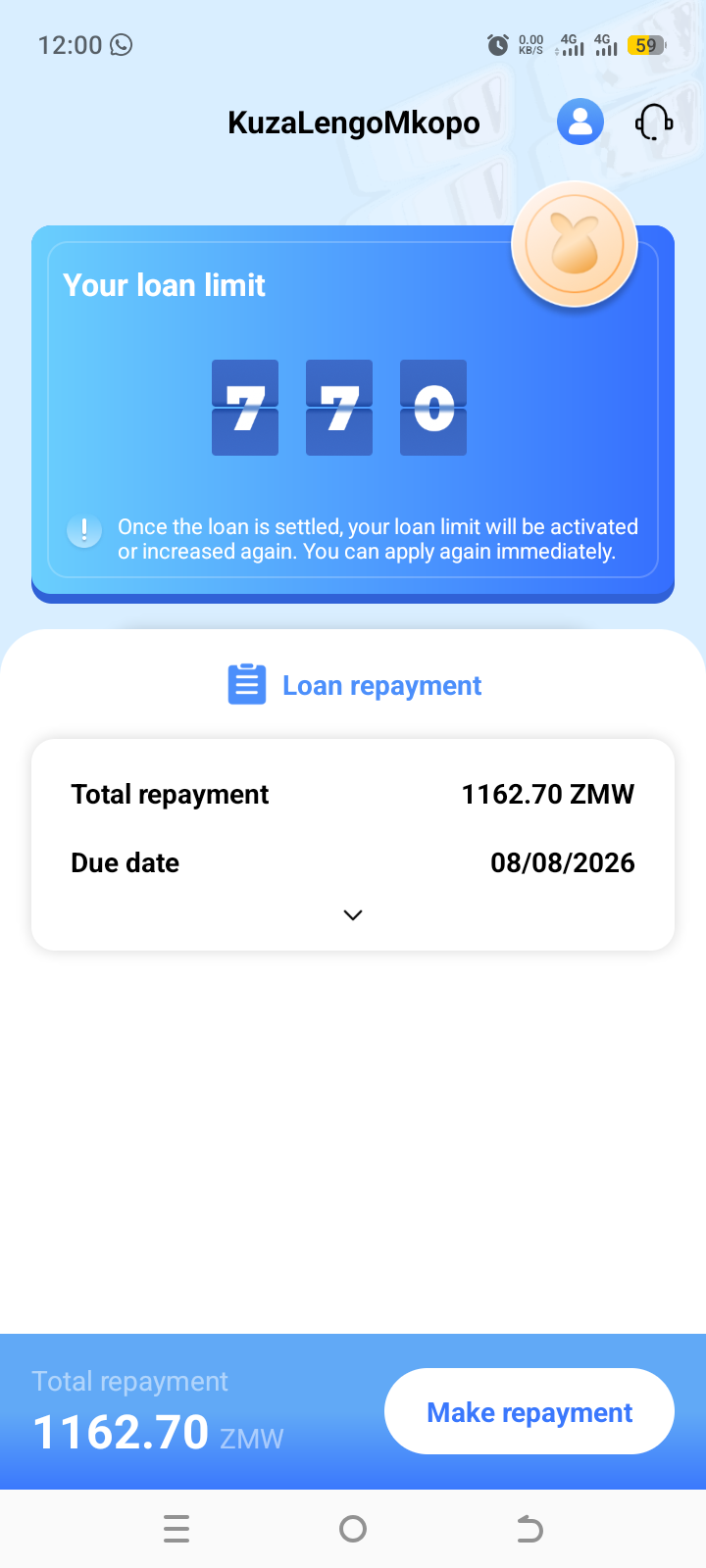 this is scam I borrow k770 after one week there tell me to pay 11621