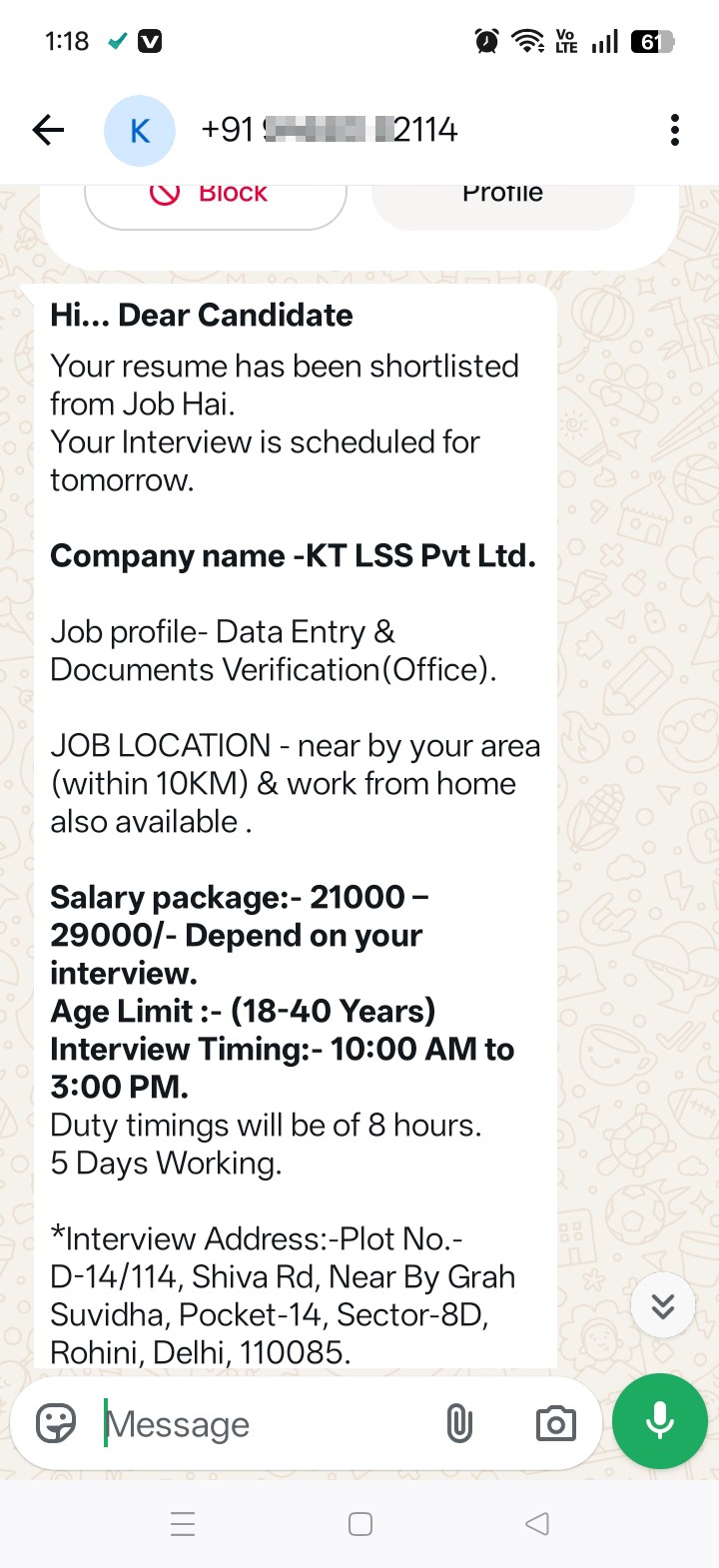 You get selected on the job and 6000 from the logo. I demand that and wait for 3 days and scam.  - image 2