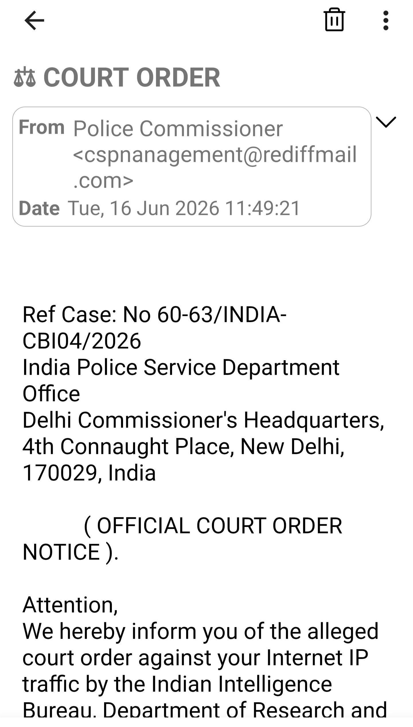 court notice fraud 