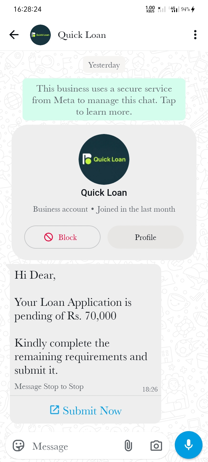Loan scam on WhatsApp.⚠️