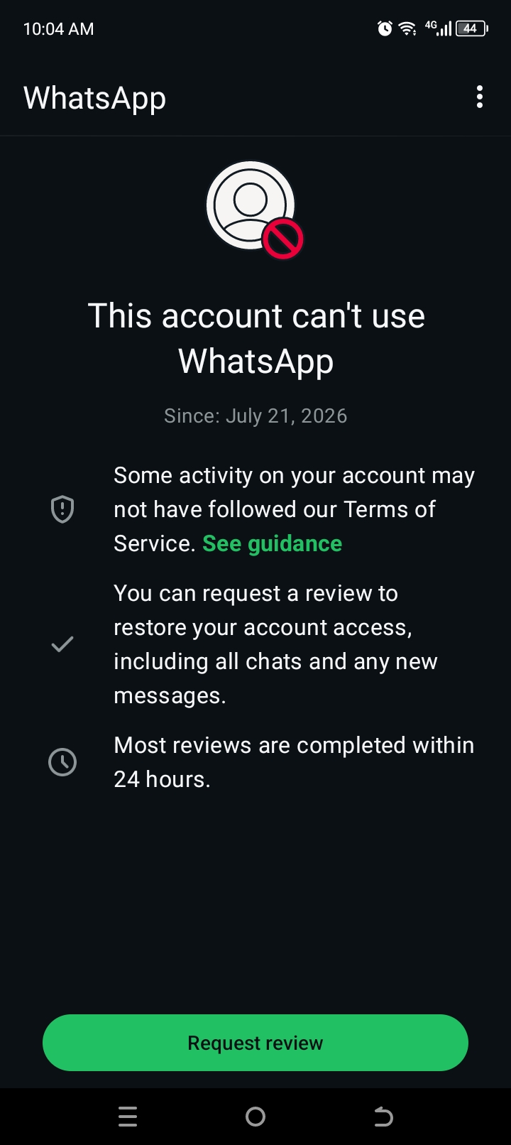 WhatsApp account banne