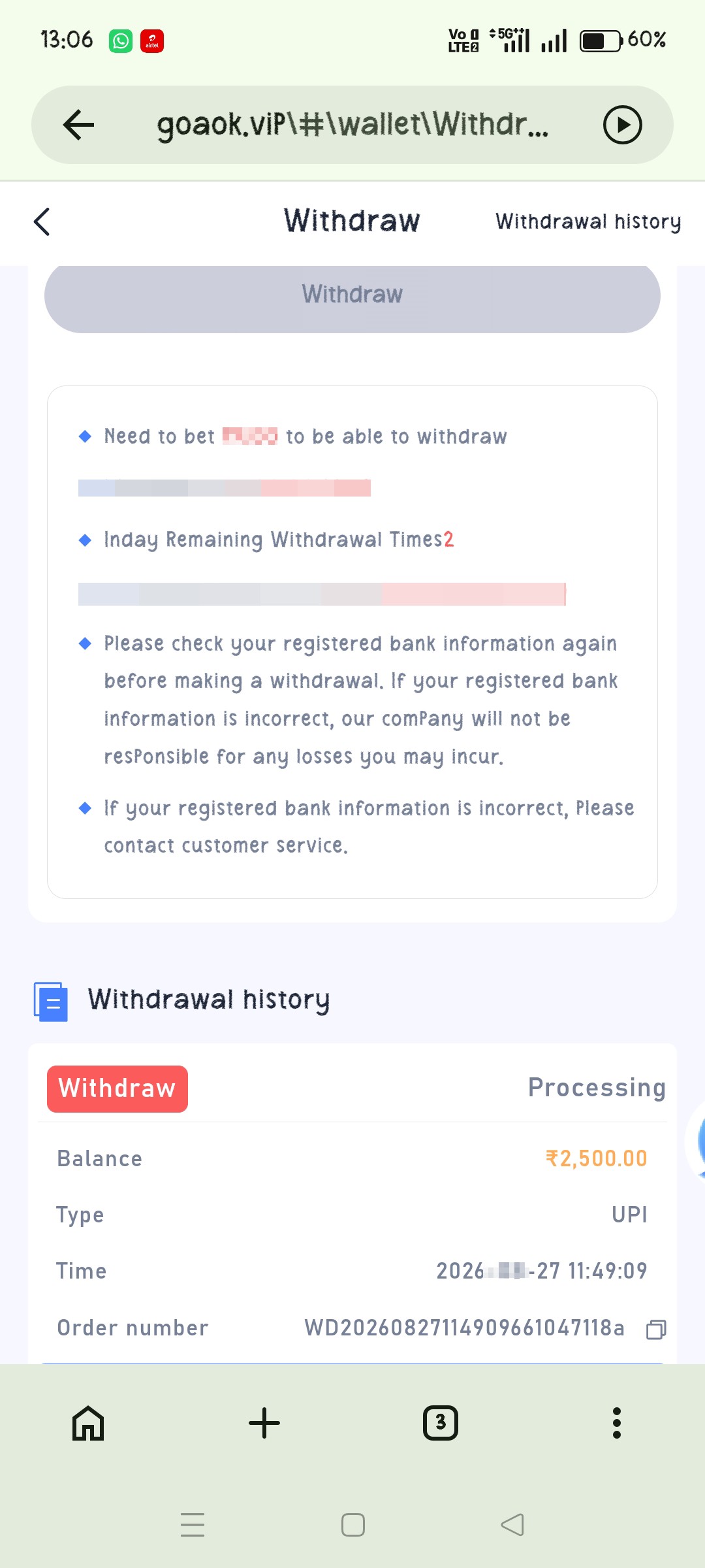 not credited My account 😭😭 win2500 - image 4