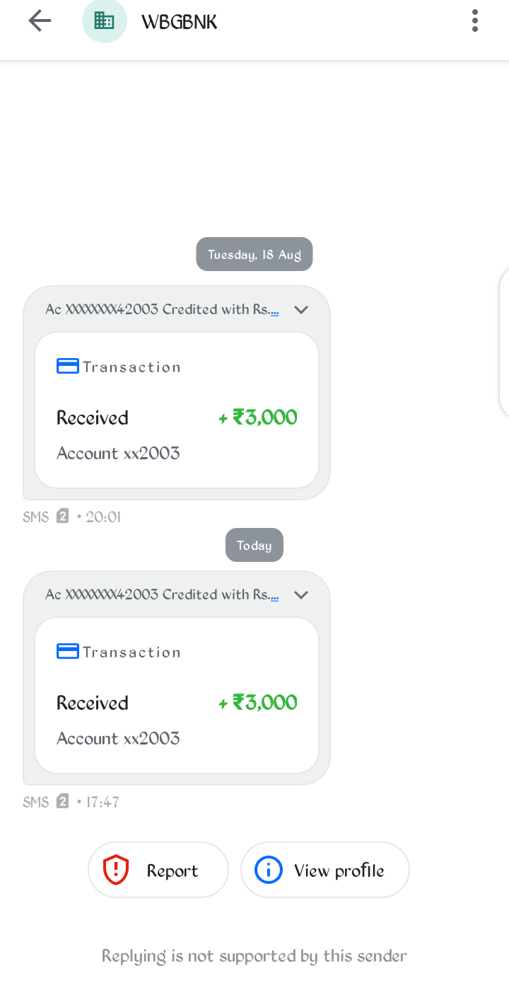 Fake SMS about money credited and then debited from account