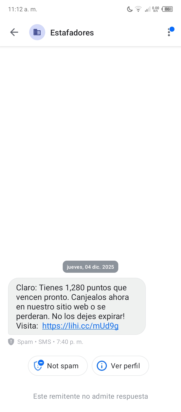 Claro scam: Message about points with suspicious link