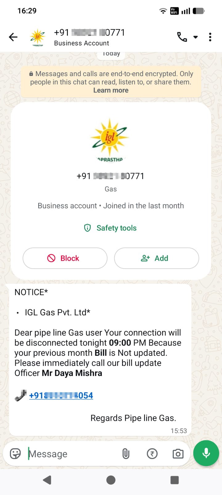 igl connection will be closed down today by 9 pm