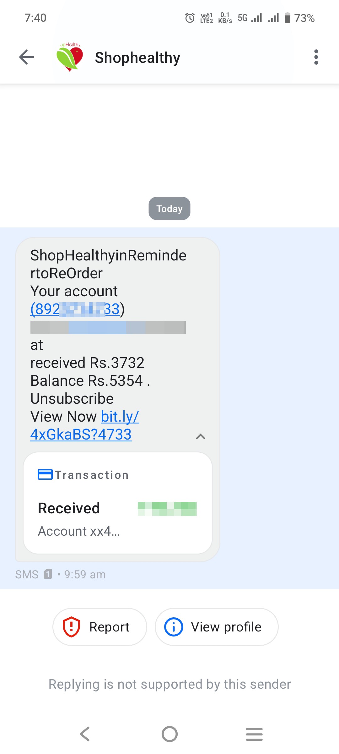 ShopHealthyinRemindertoReOrder
Your account (89237Fare at
received Rs.3732
Balance Rs.5354 .