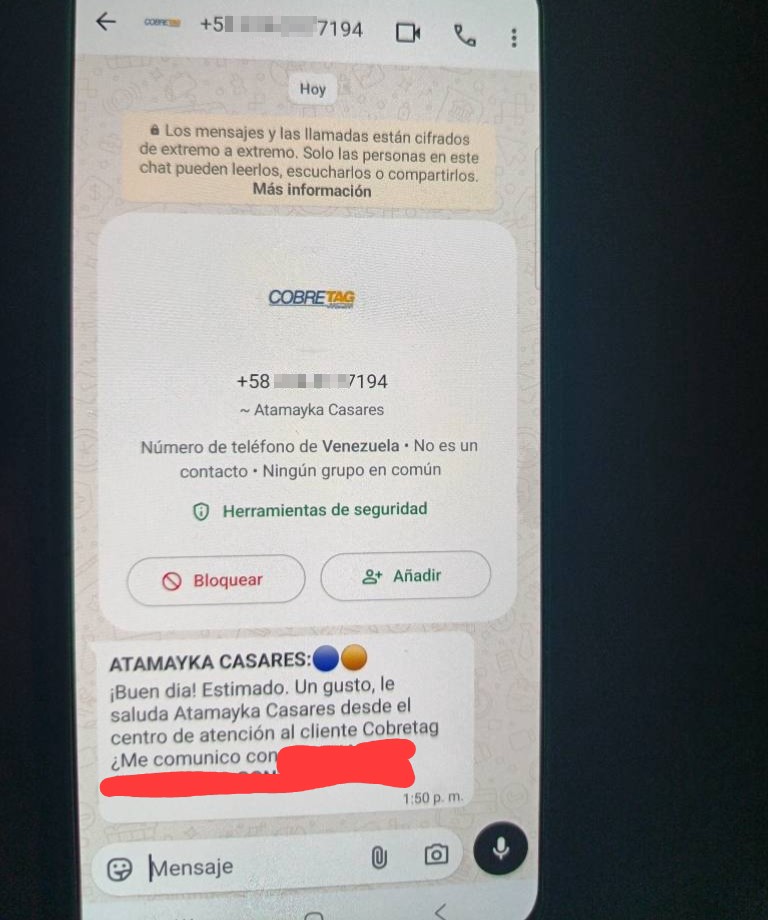 Beware of this number, it is pretending to be Cobretag.