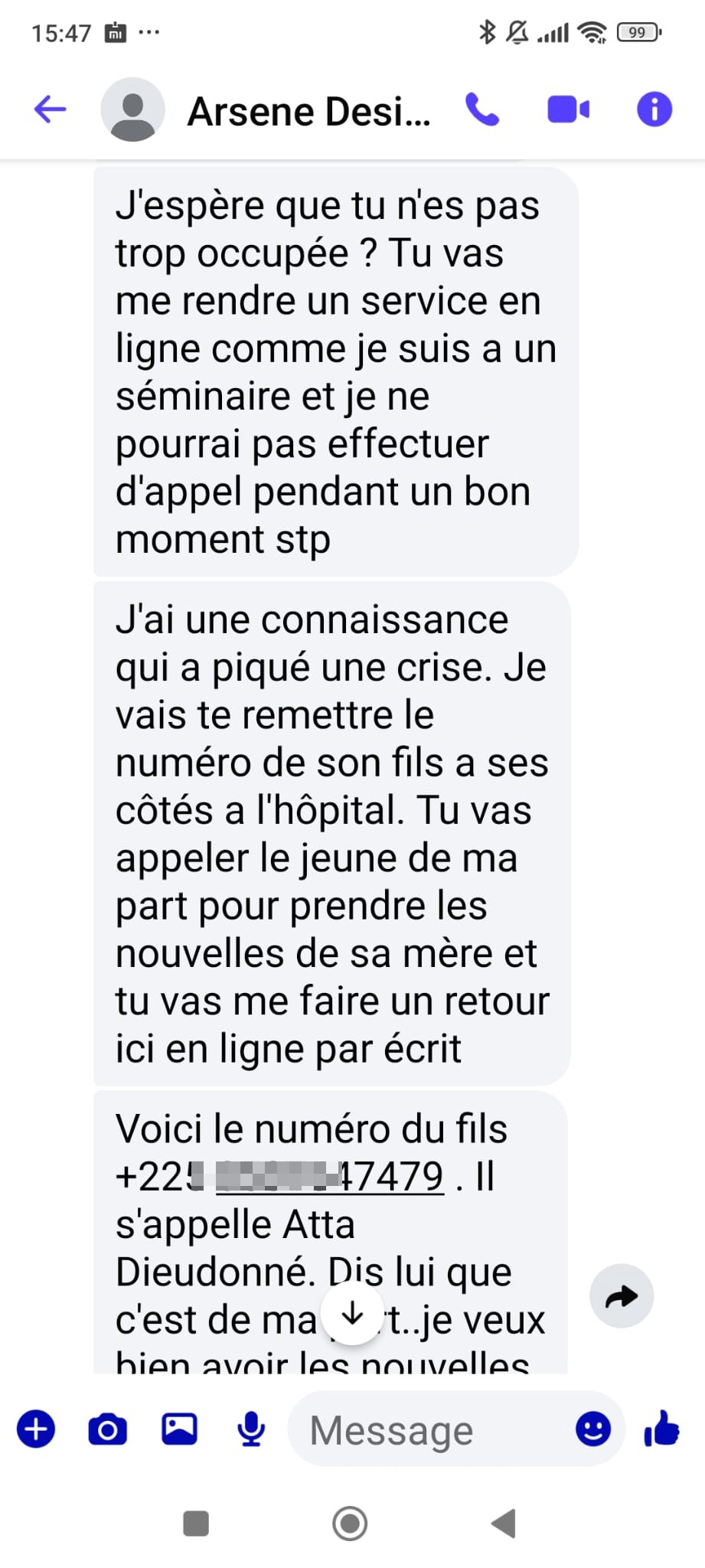 He is impersonating me on Messenger to scam my Facebook friends.