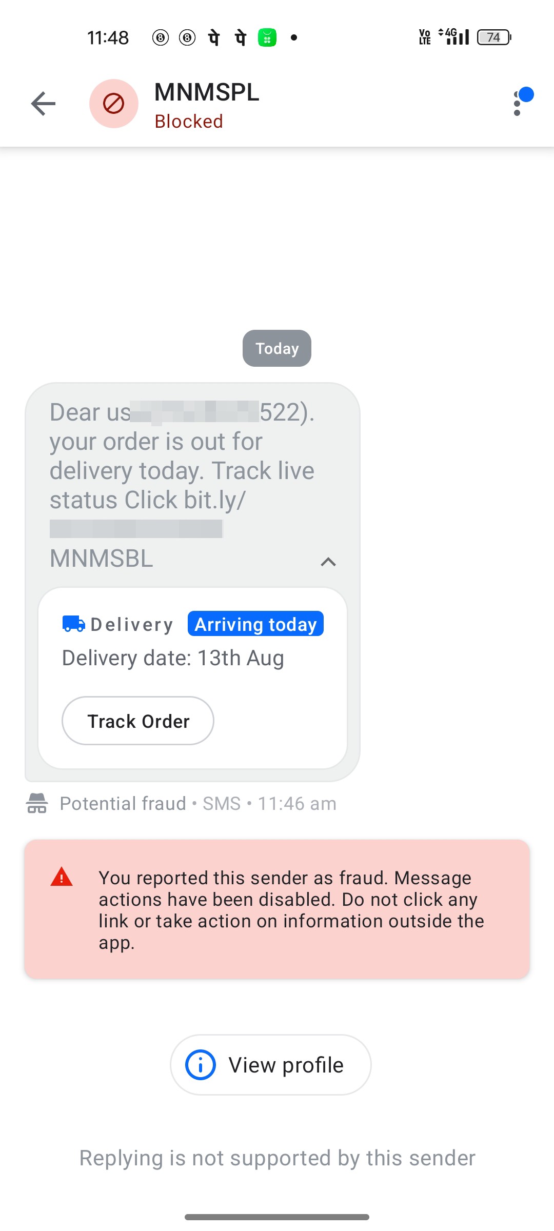 This is the message I received to access my mobile. 