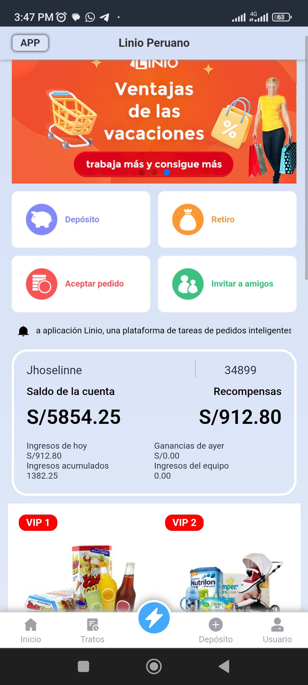 Scam involving the purchase of products on an investment app