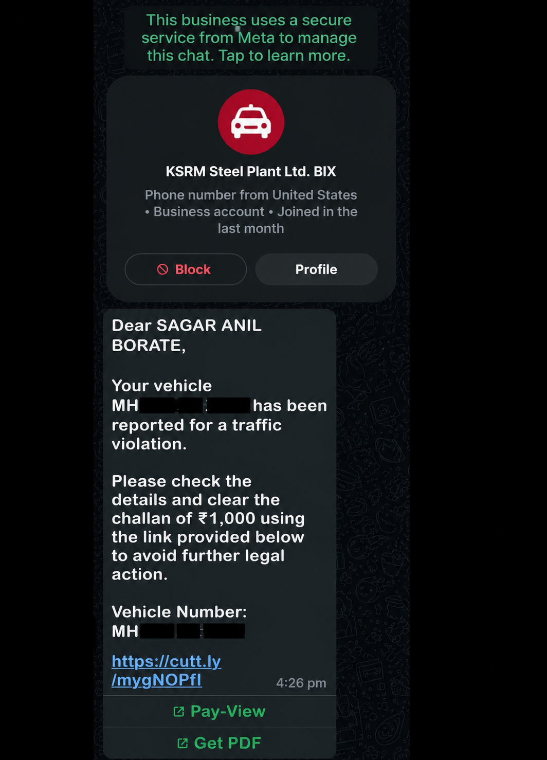 Fake Traffic Challan Scam(WhatsApp)