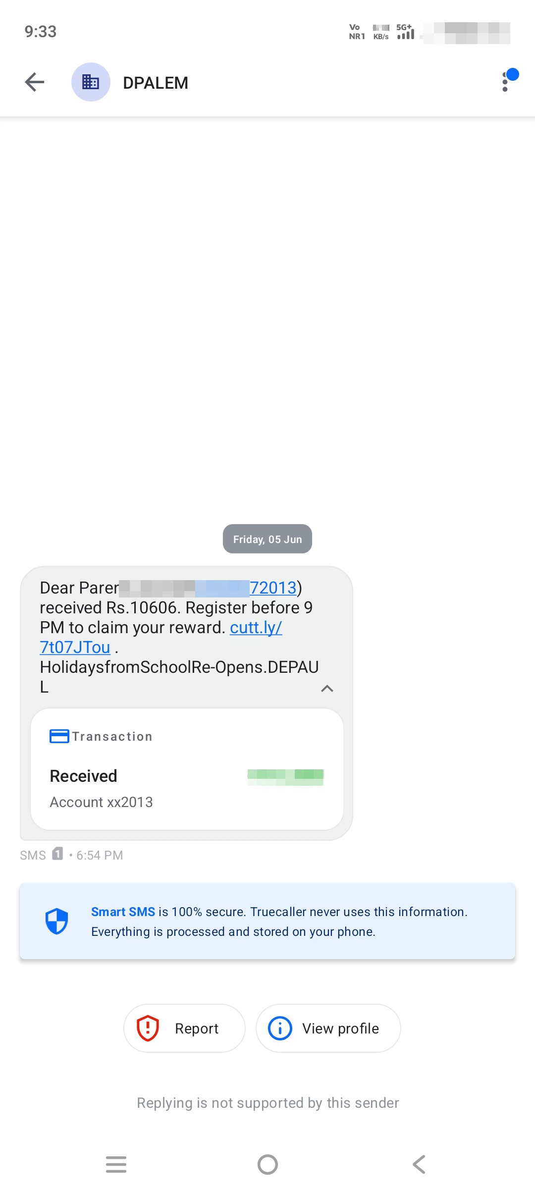 🚨 Fake Reward Claim SMS / Phishing Scam