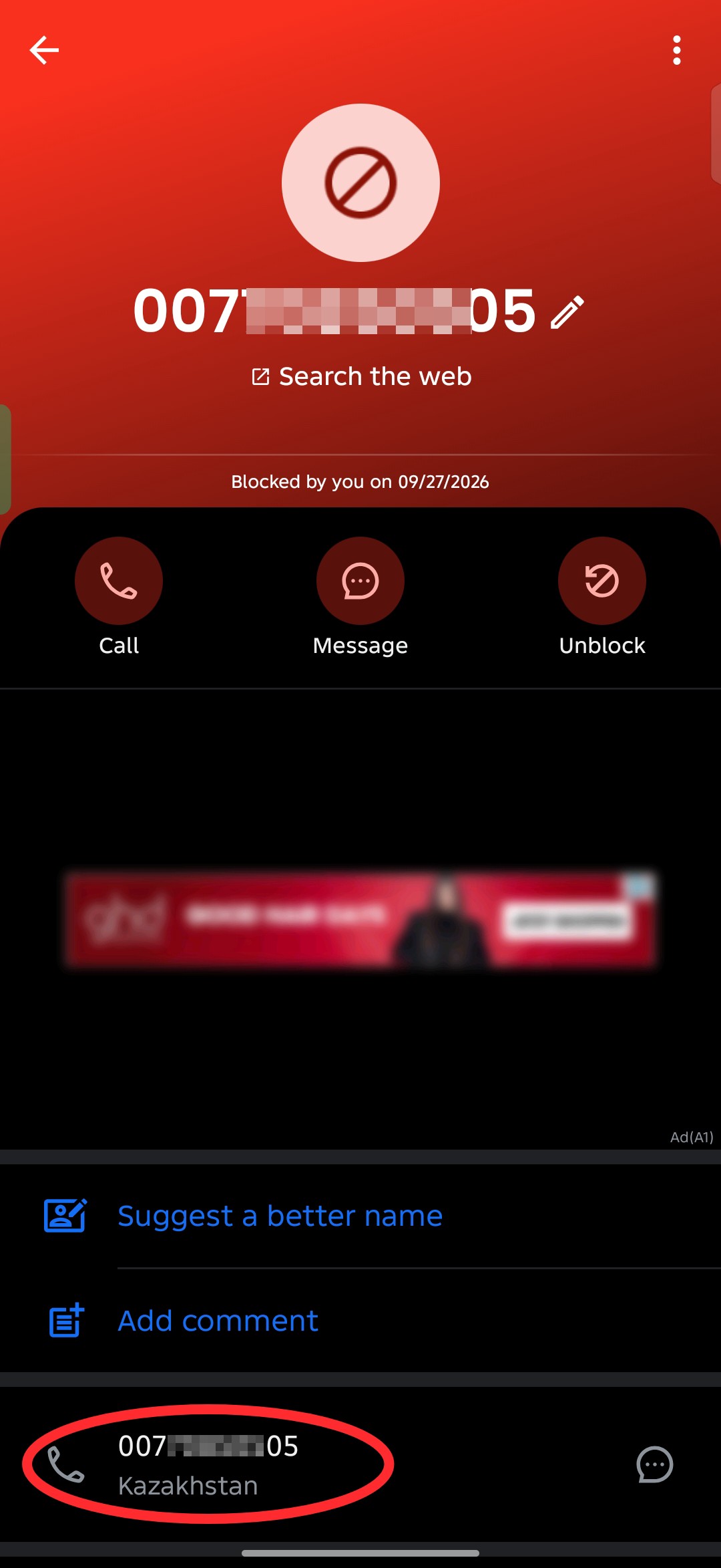 Spam and repeated unwanted calls from an unknown international number