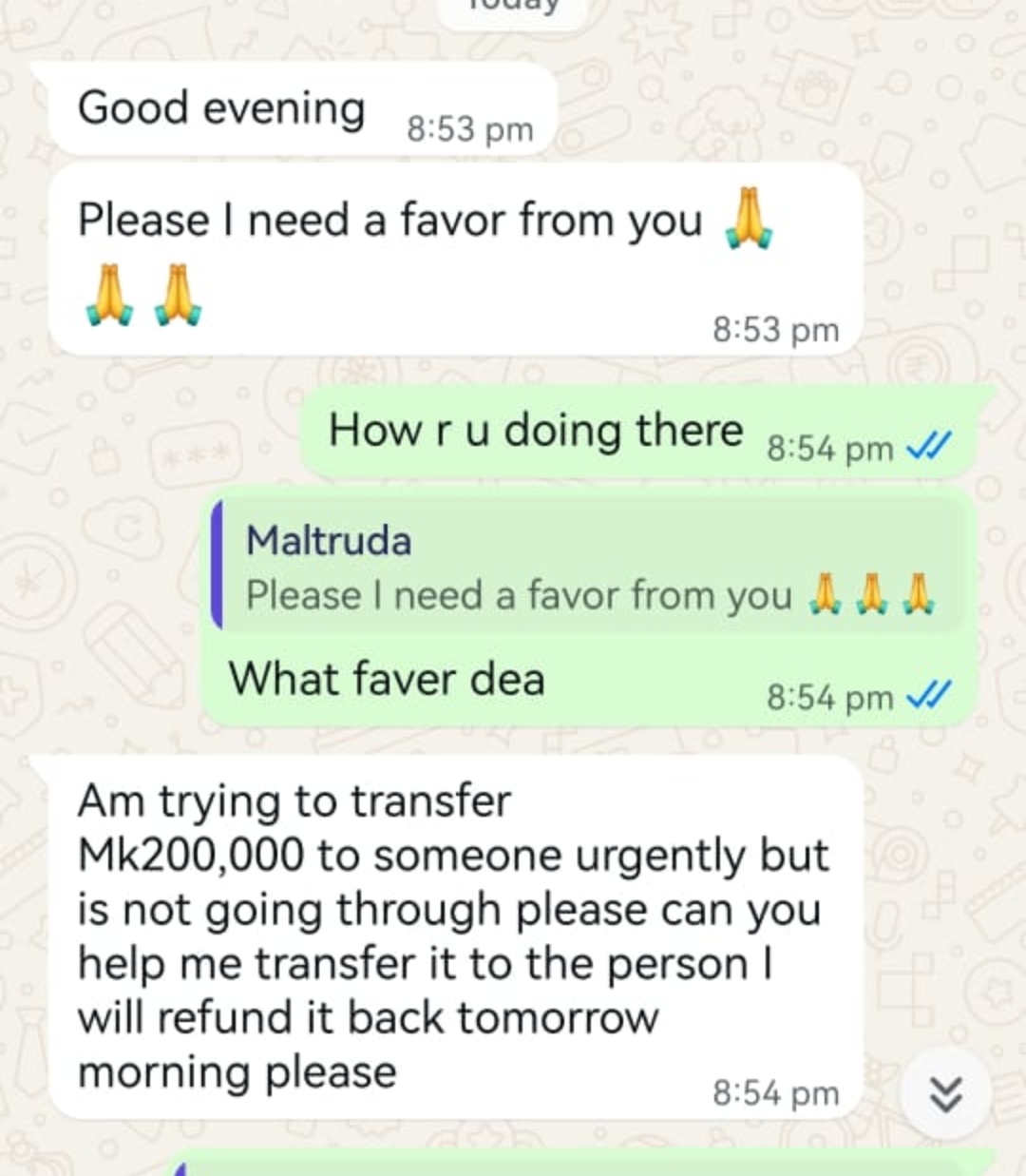 WhatsApp account hacking to ask for money using another number