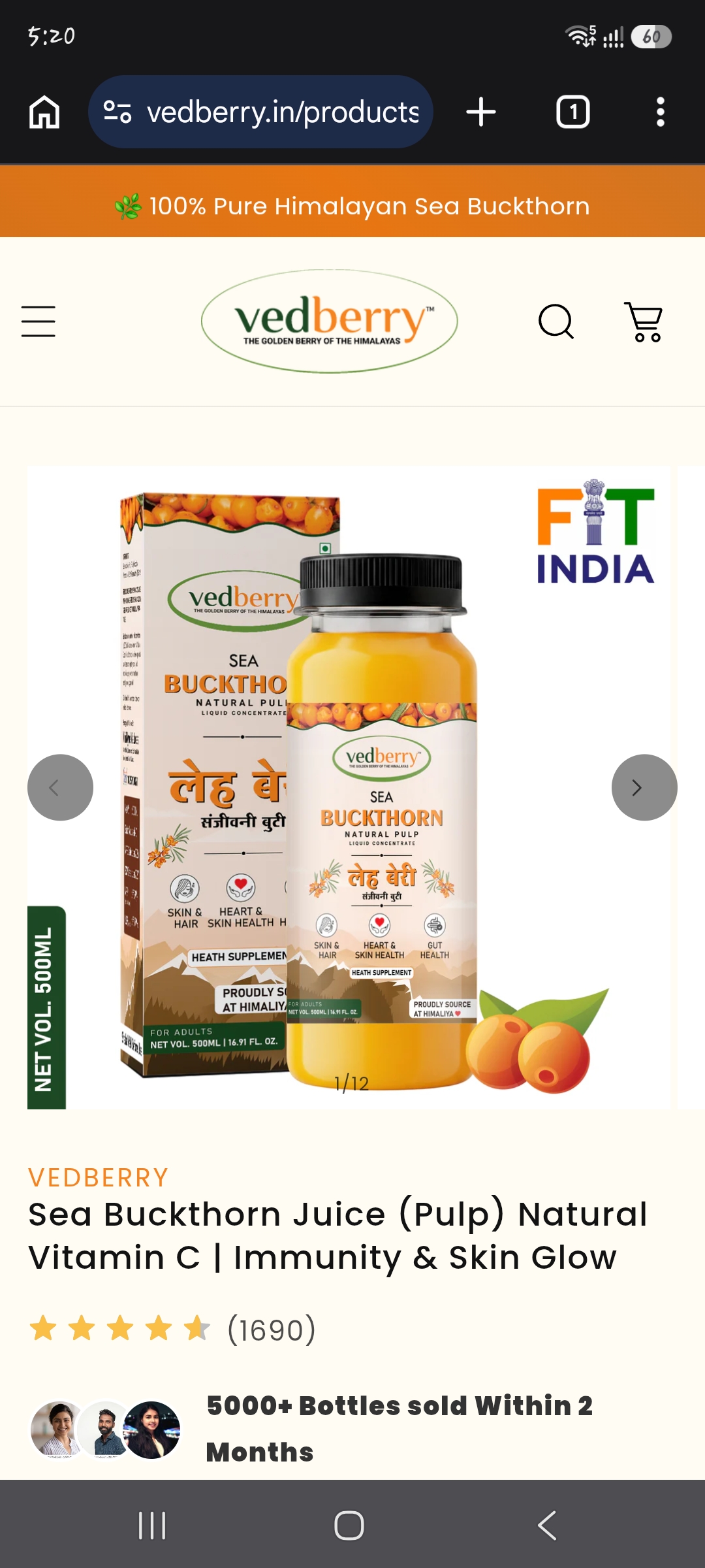 Vedberry SeaBuckthorn Juice