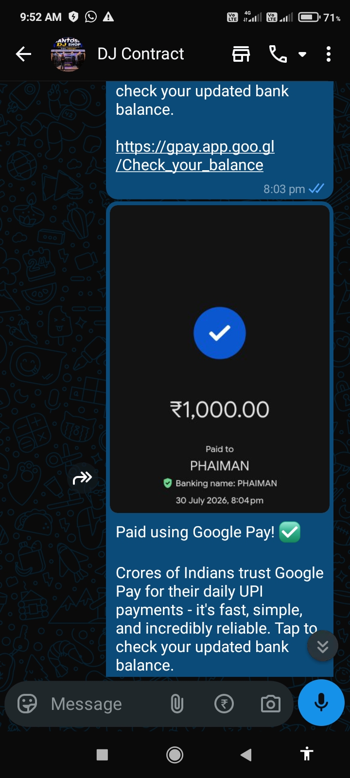 We transferred 9500 rupees to a fake DJ, and he turned out to be a fraud; his name is Santosh DJ Wala.