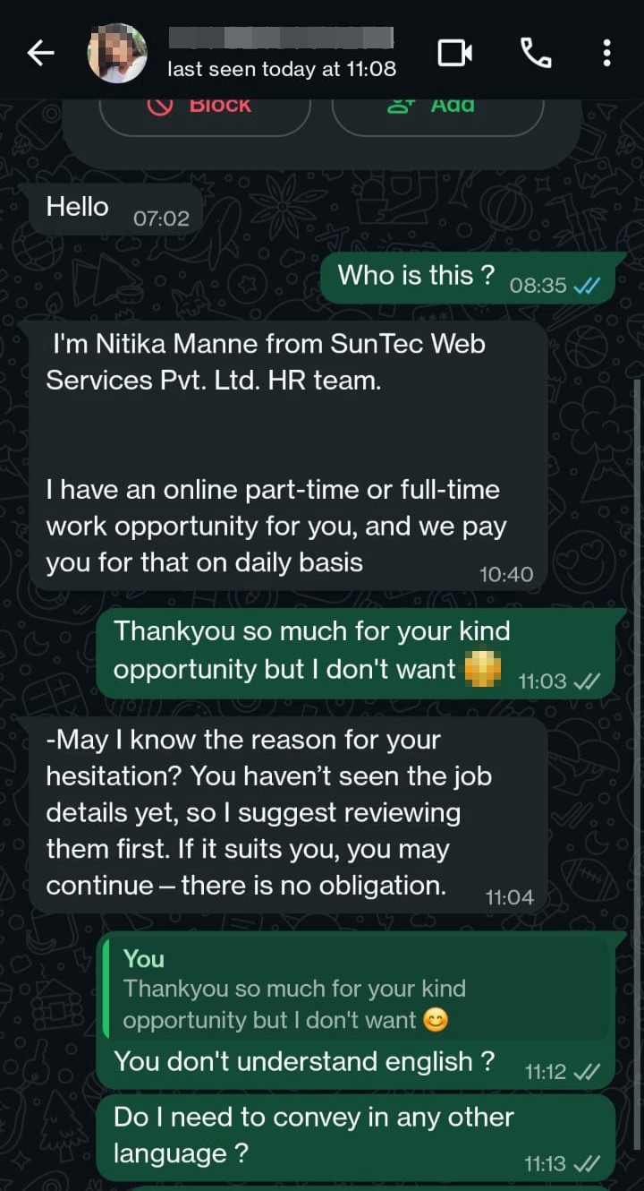 fake message about jobs 
