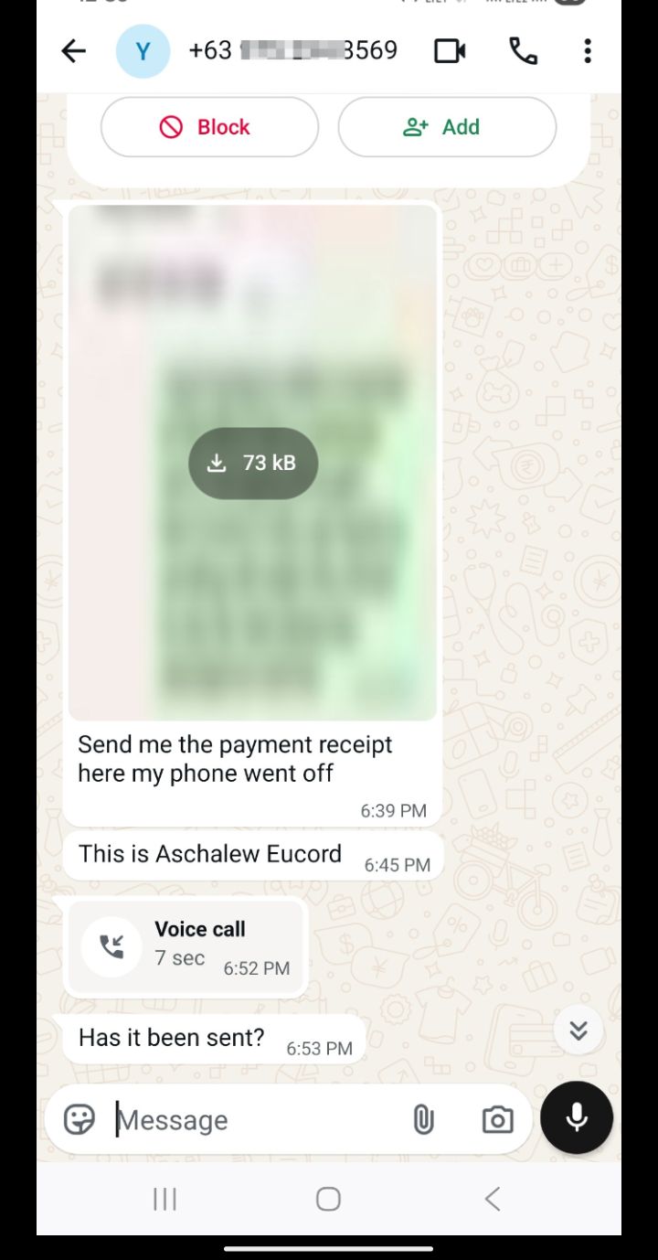 Subject: Fraud Alert Impersonation via WhatsApp
