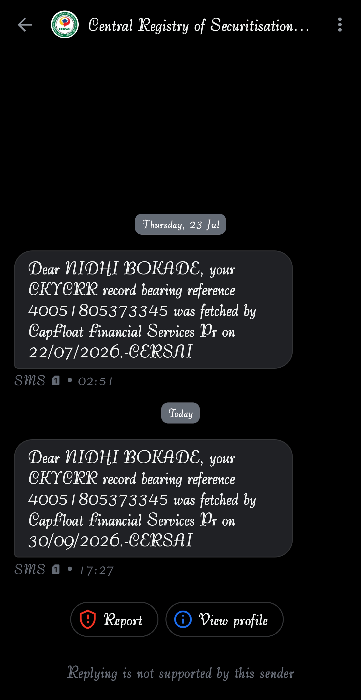 CERSAI messages 