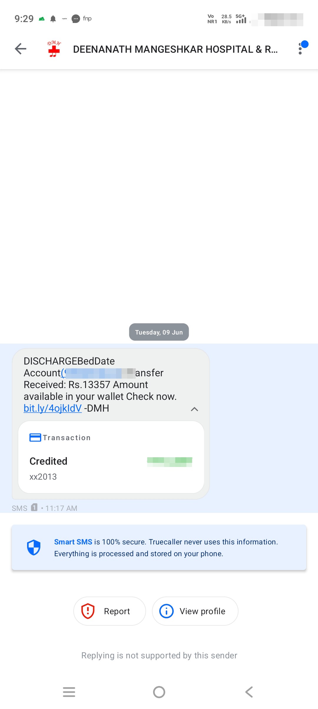 Fake Hospital Payment Credit SMS / Phishing Scam