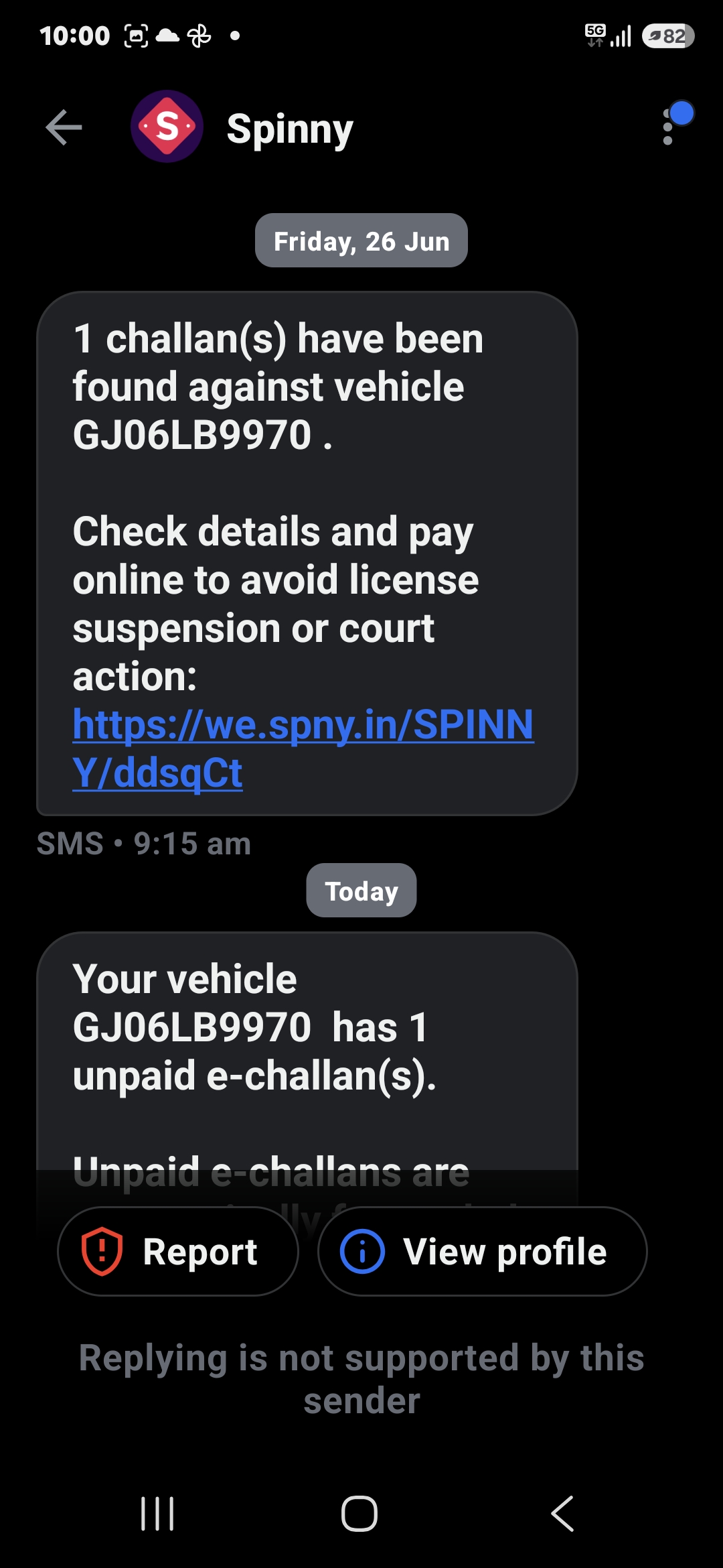 traffic Challan from spinny