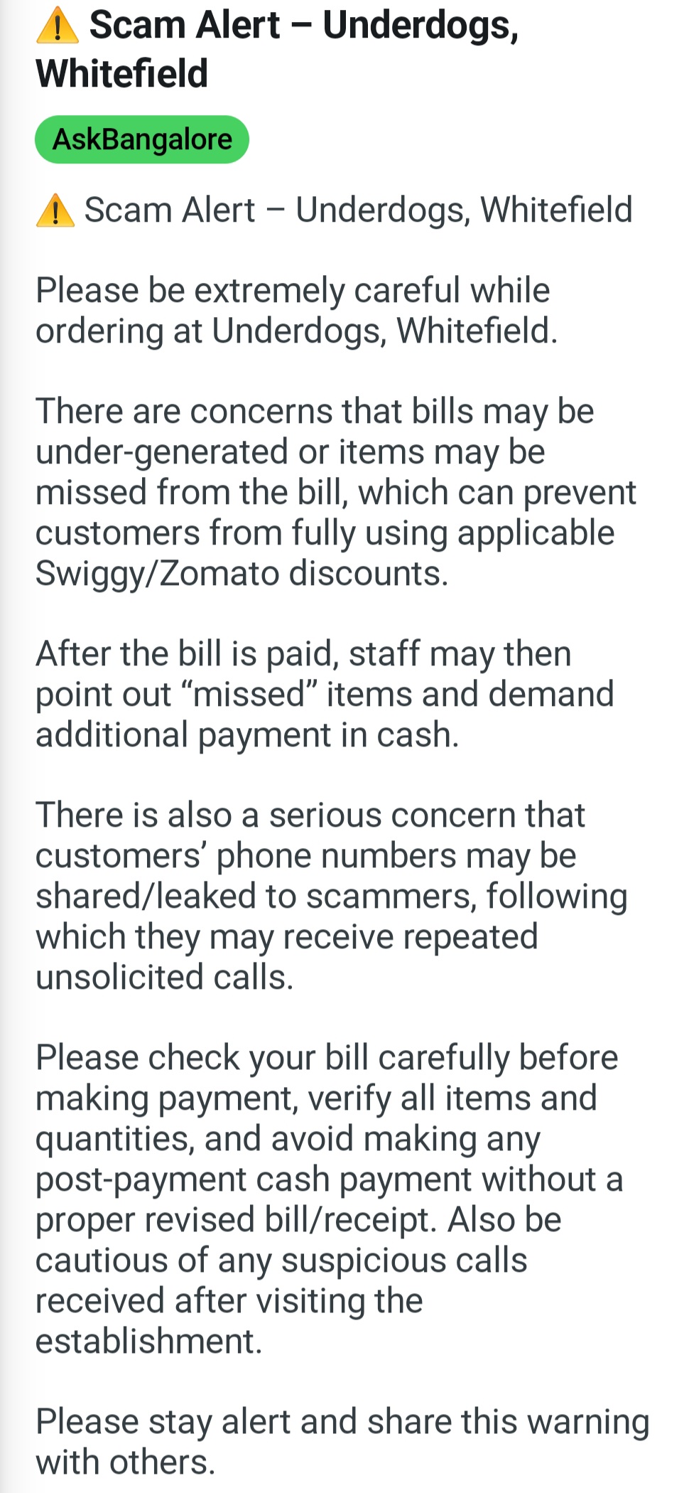New Scam in Bengaluru,  do not share your number at restaurants