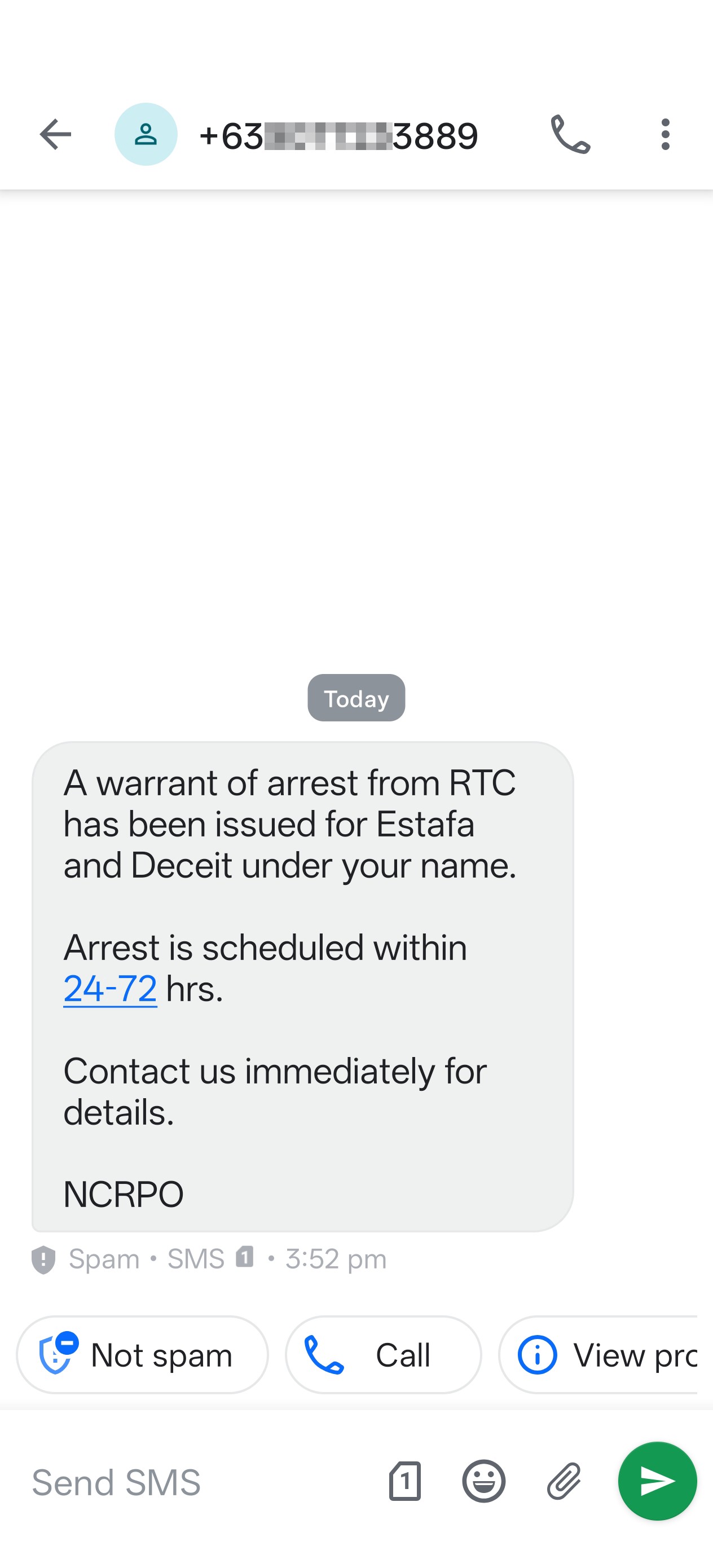 Estafa Threat Text Blasting 