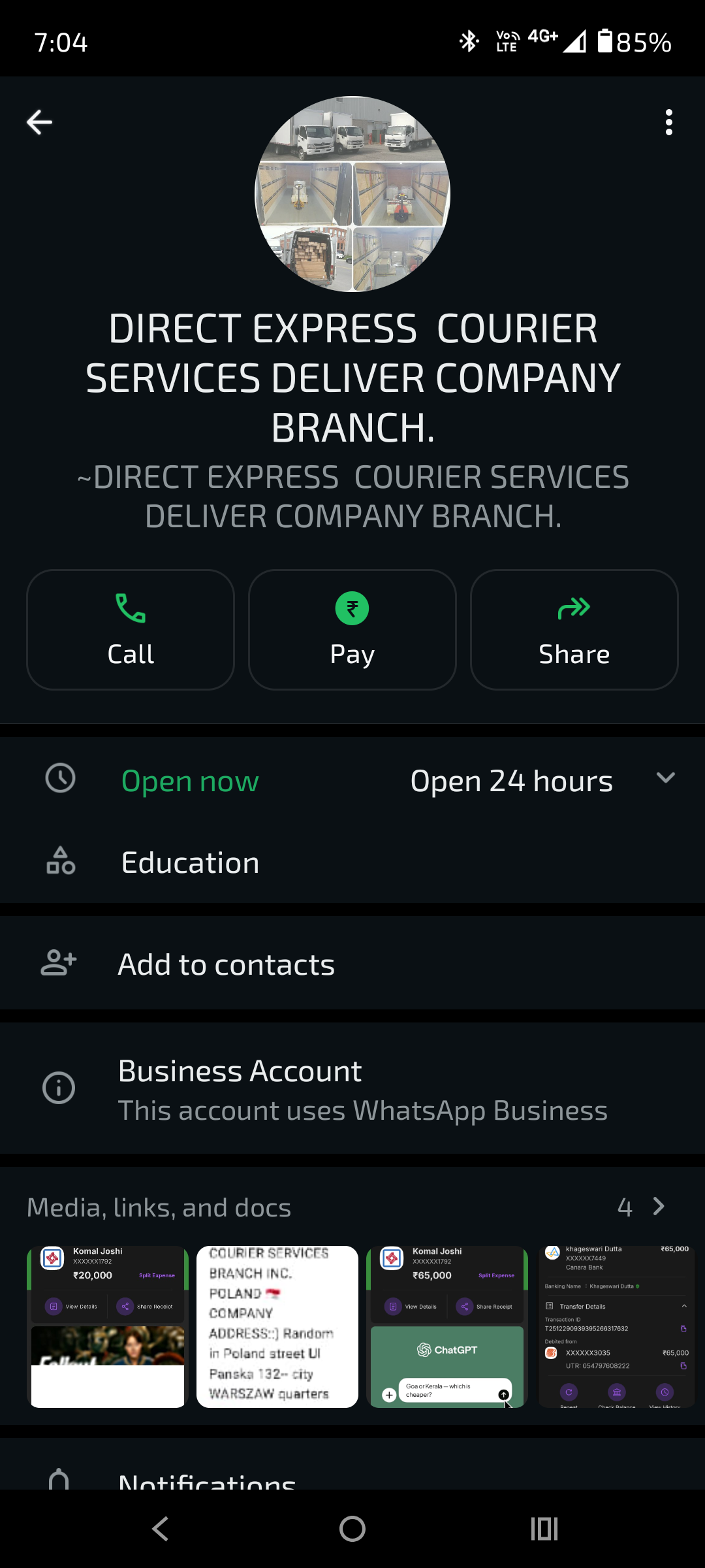The delivery company asked for money for clearance charges.
