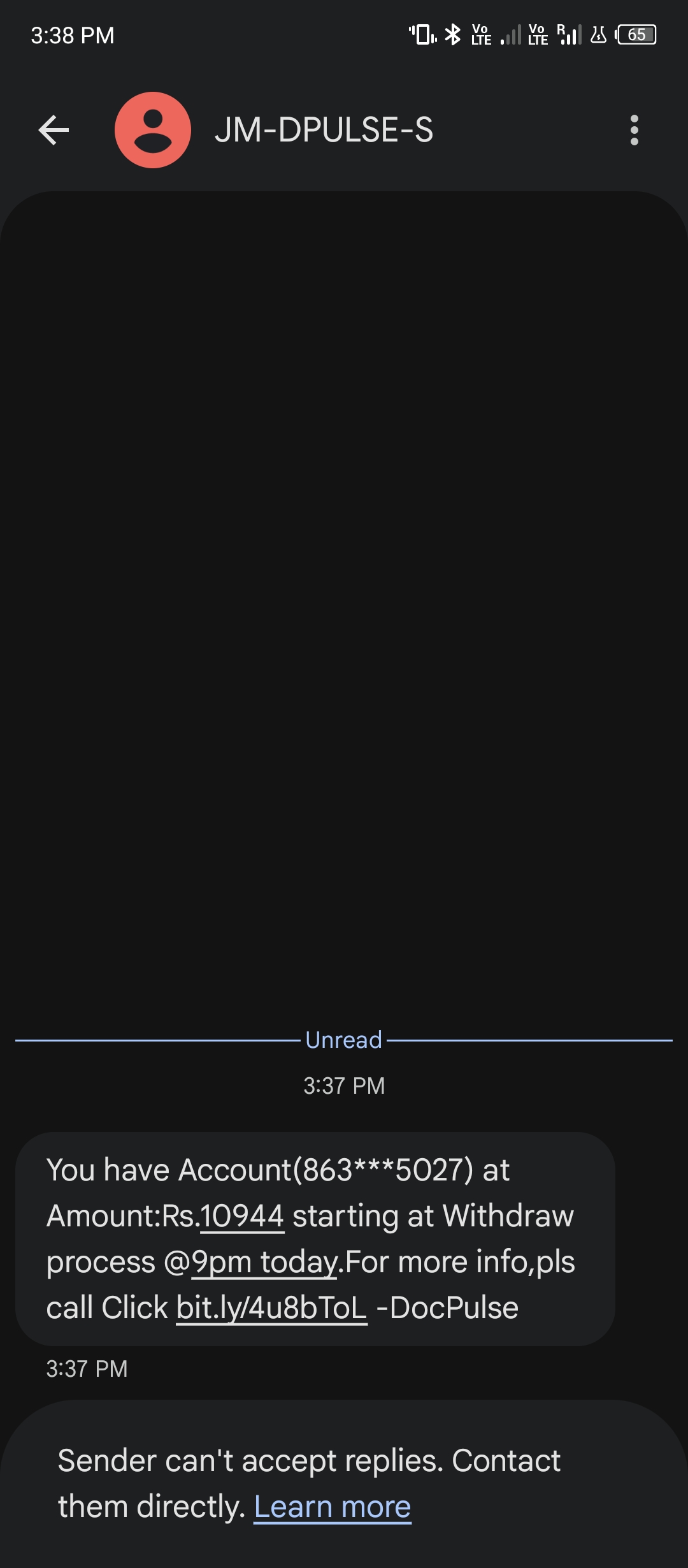 Harmful links to hack my device sent to me everyday. Don't click it. 