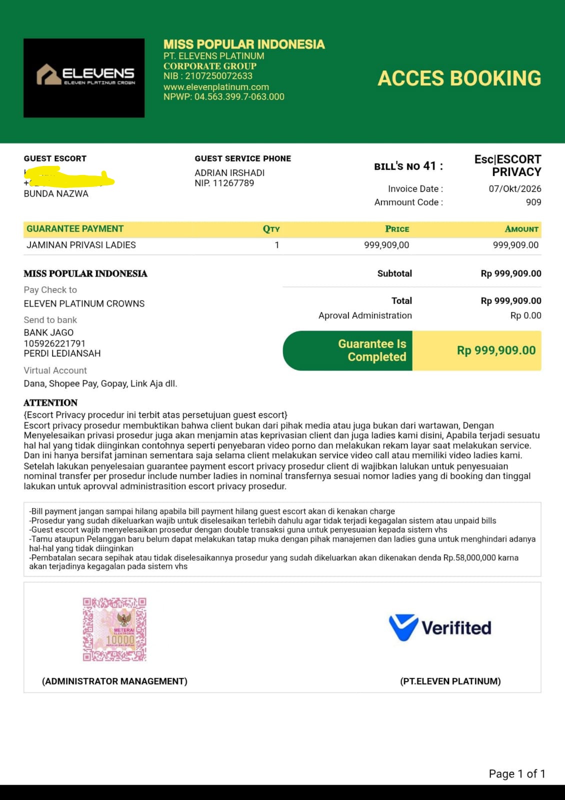 Suspected Fraud with Guarantee Modus and Request for Additional Payment (#socialengineering)