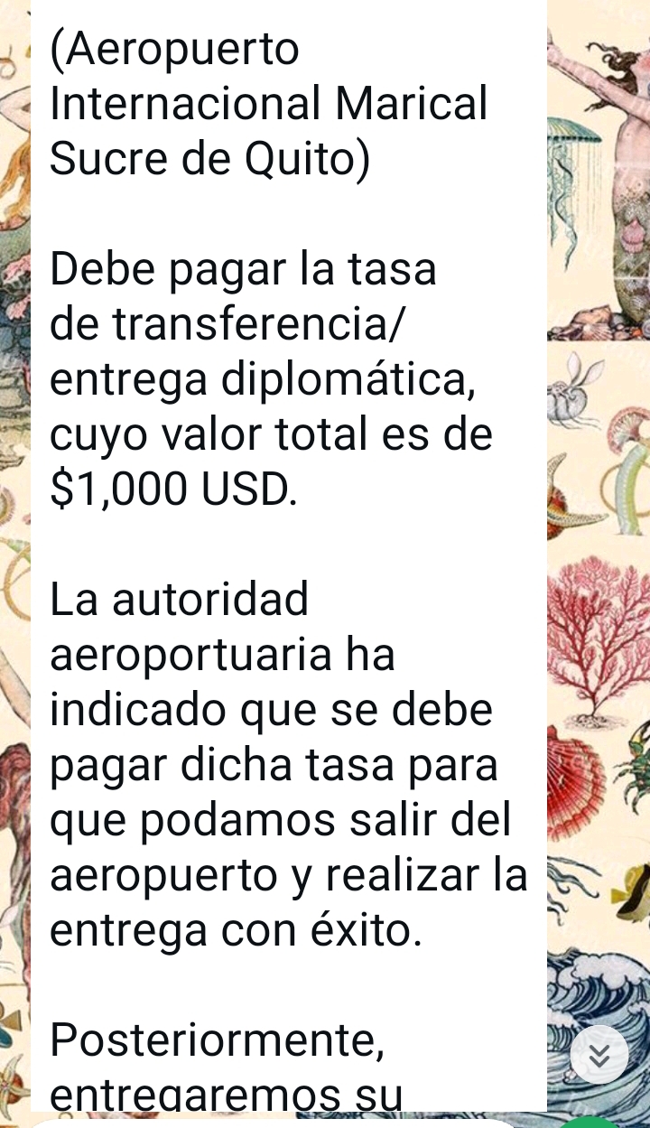 Scam on WhatsApp involving charges for supposed customs fees