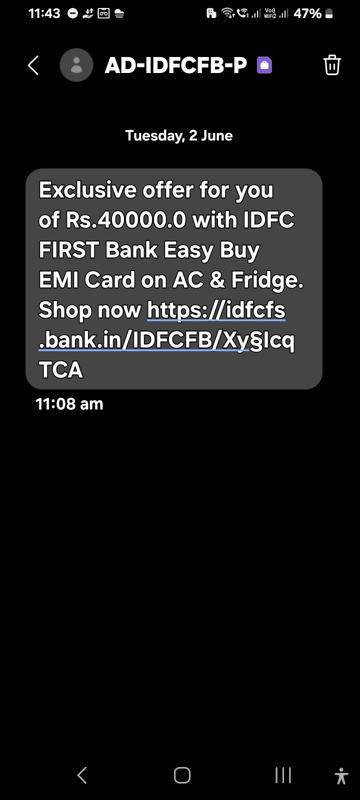 It's fraud scam from idfc bank 