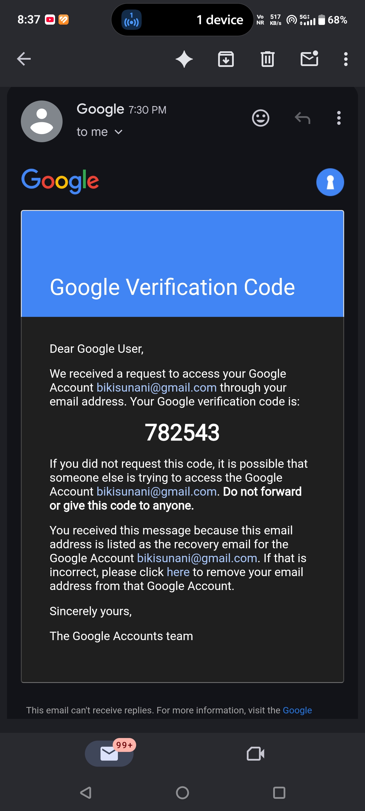 trying to log Gmail account 