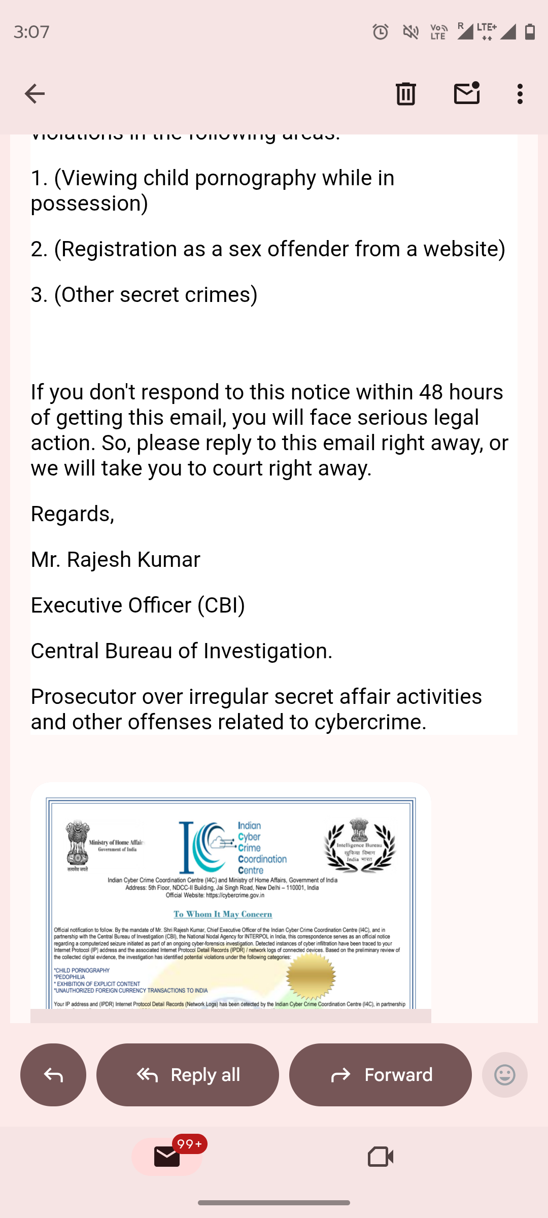 spam mail showing from cybercrime department  - image 2