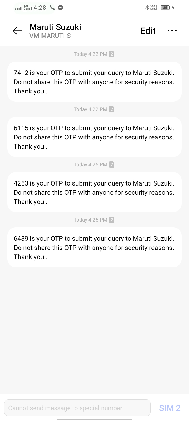 The scam otp message 