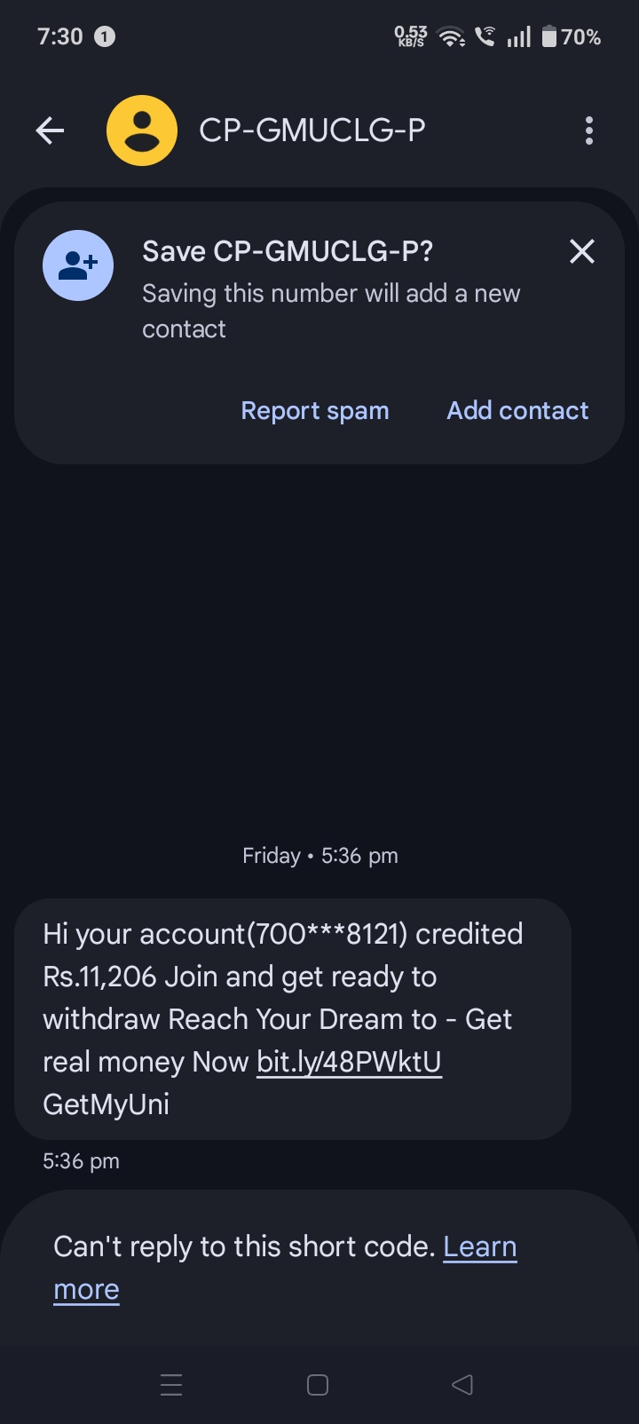 your account is credited 